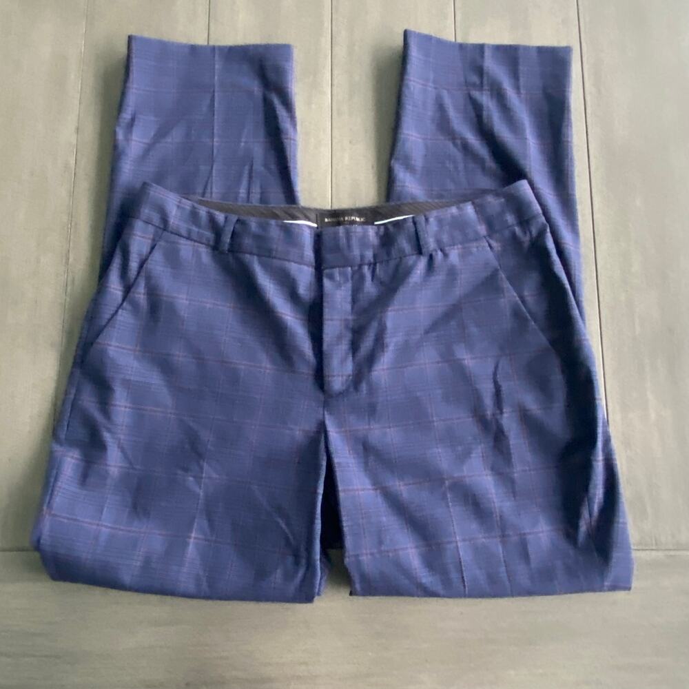 Banana Republic Ryan Curvy Trousers • Petite 10 • Navy/Pink Plaid 68/30/2 Blend